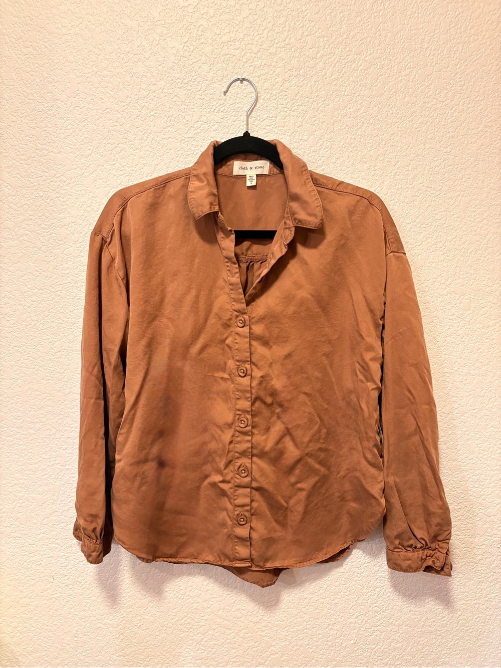 Cloth & Stone Long-Sleeve Button-Up Shirt in Rust Brown